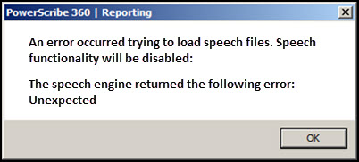 An error occurred trying to load speech  files.