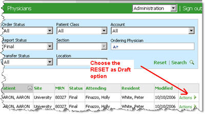 Reset Report to Draft