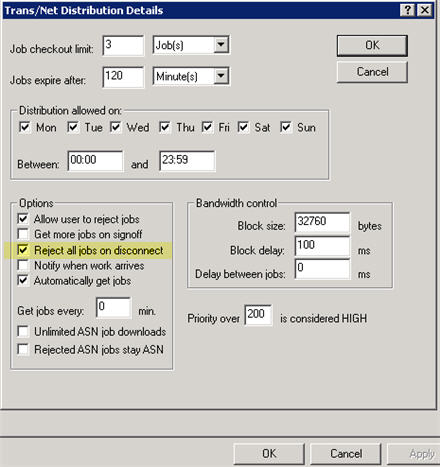 Reject Job Setting