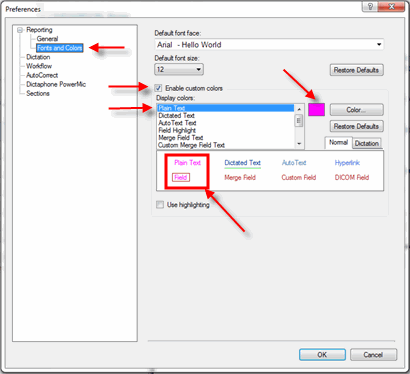 Font settings